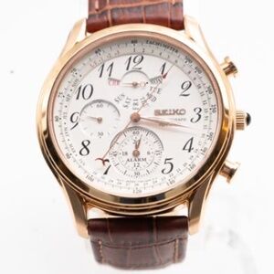 SEIKO Chronograph Perpetual 7T86OAFO Quartz - Rose Gold Tachy Alarm Steel case